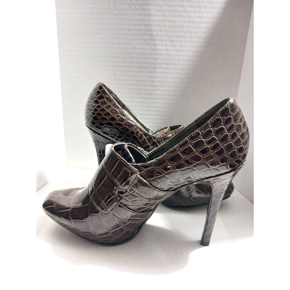 Guess by Marciano Animal Print Front Side Buckle Brown Size 5M About 4.5" Heels - Picture 6 of 11